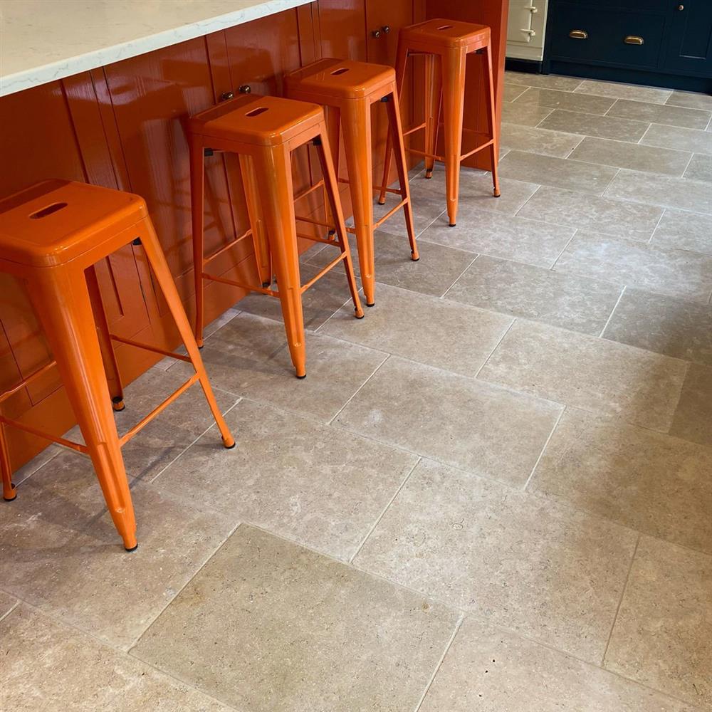 Tumbled Dijon limestone floor tiles
